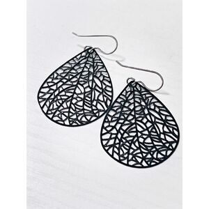 Black Cutout Teardrop Filigree Earrings Ultra Lightweight Bold Statement
